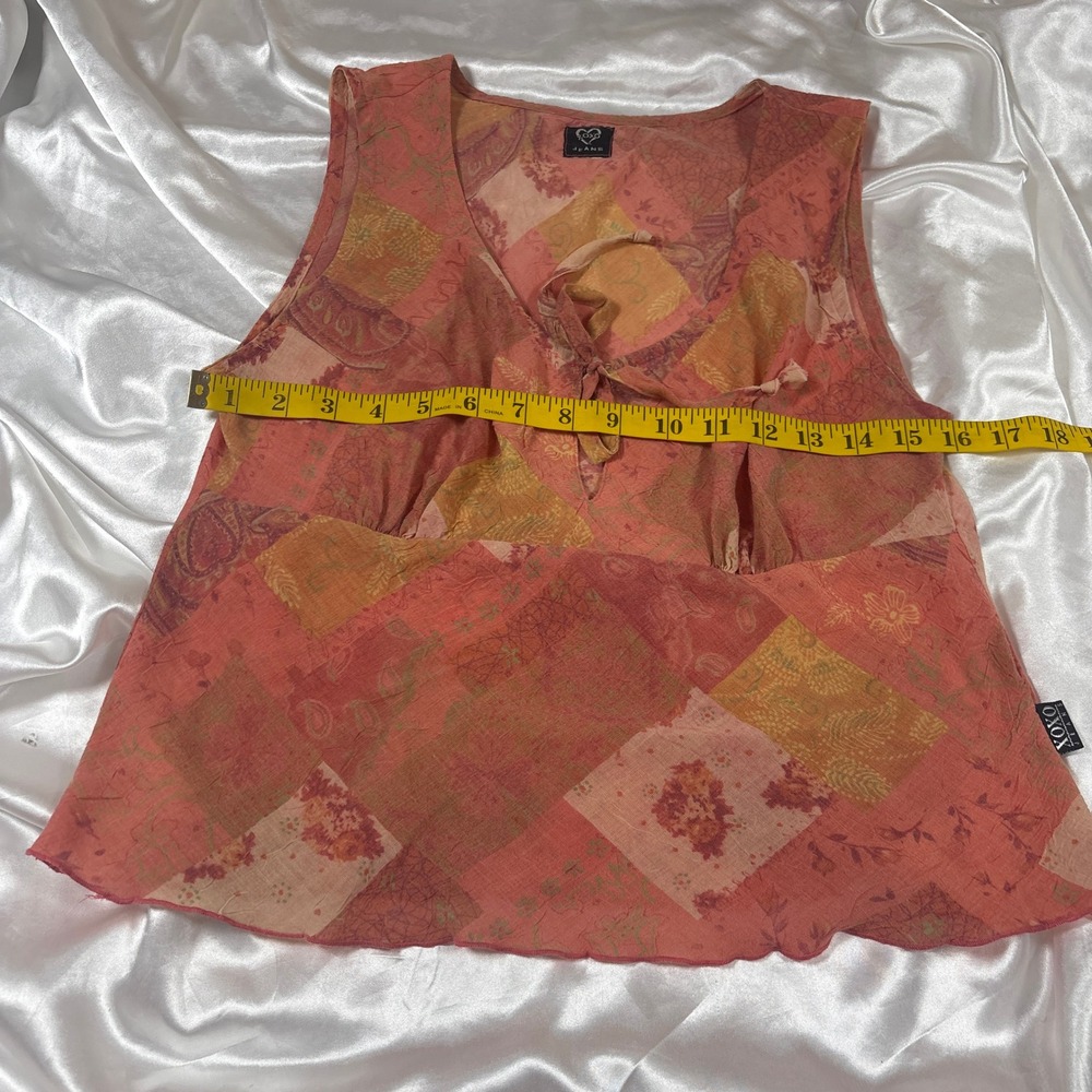 y2k Top Pink Excellent XOXO Jeans Patchwork Paisley Tie Front Babydoll Tank - Picture 3 of 6